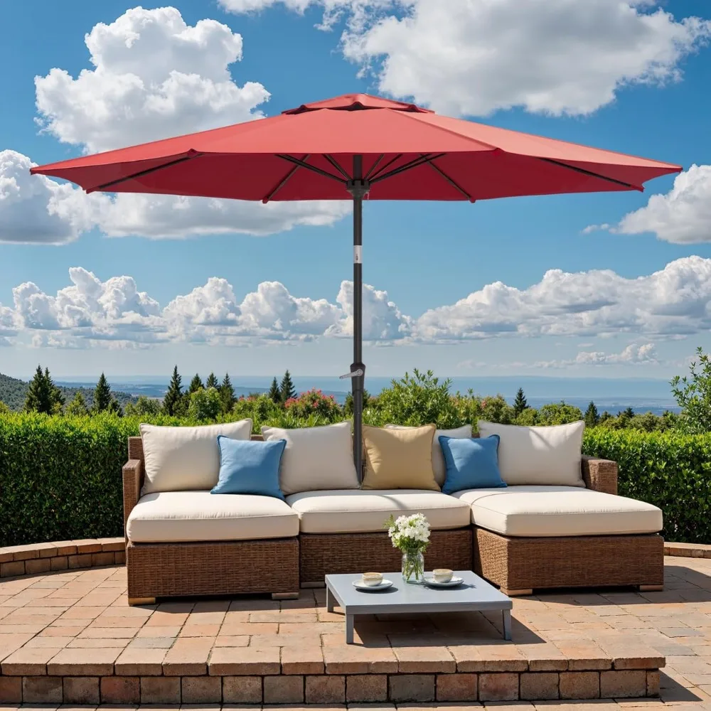 

9-футовый зонт для уличного патио, настольный зонт с кнопкой наклона и рукояткой, рыночный зонт с 8 ребрами