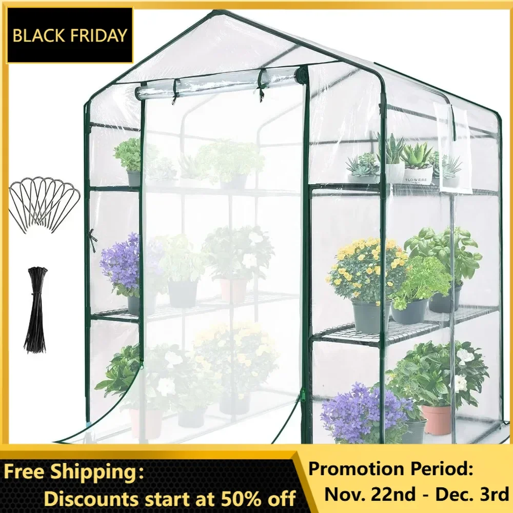 Greenhouse Screen Door and Windows, 3 Tiers 8 Shelves 56