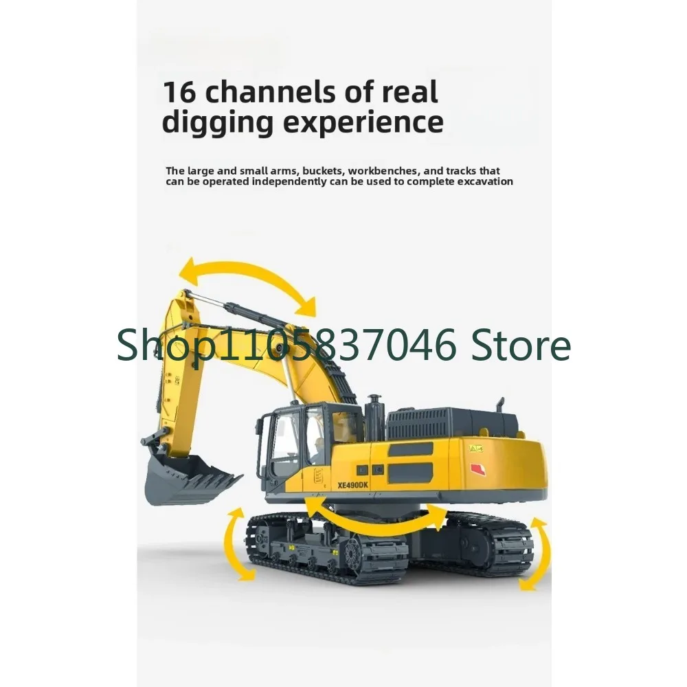 Excavator Model Remote Control Alloy Electric Toy Excavator Ultra Long Range Lithium Rechargeable Battery Pendant