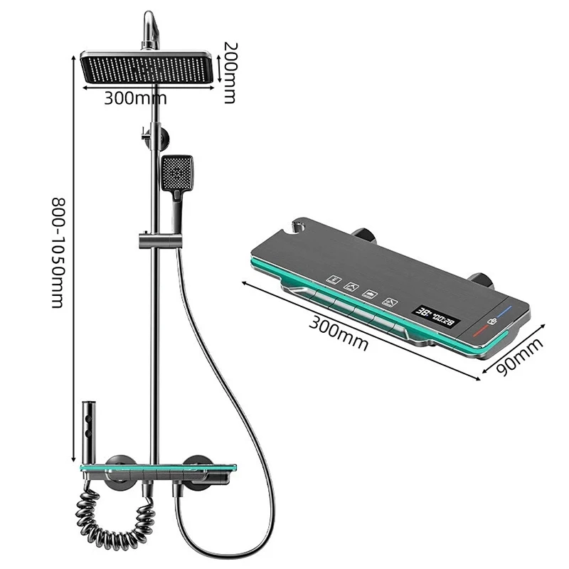 ذكي شاشة ديجيتال الحمام دش مجموعة تأثيرات الإضاءة المحيطة المنزلية مفاتيح البيانو نظام دش مضغوط مجموعة #6