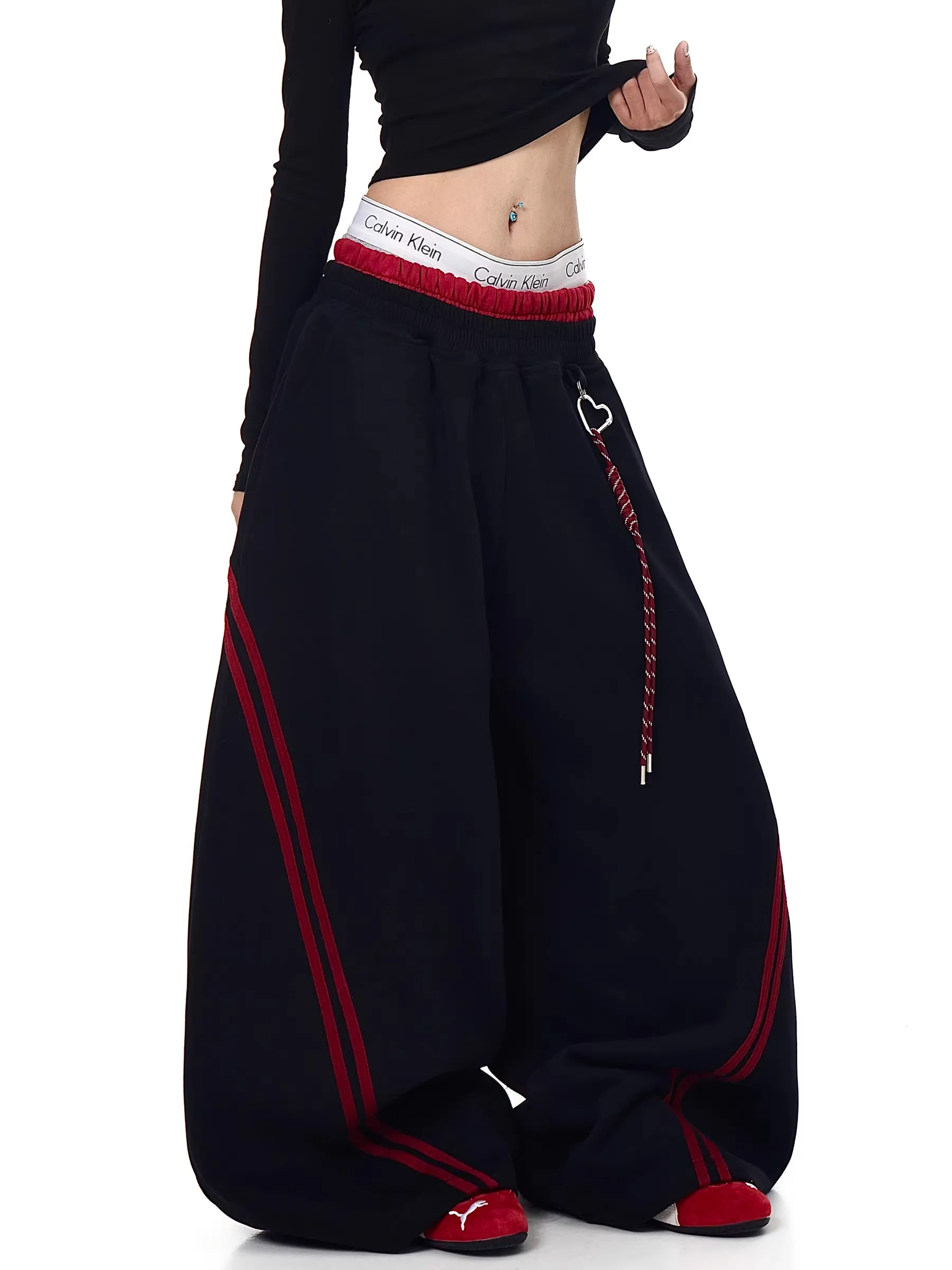 American Retro Striped Color Blo High Waist Jazz Dance Wide Leg Sweatpants Women Spring Autumn New Design Casual Long Pants