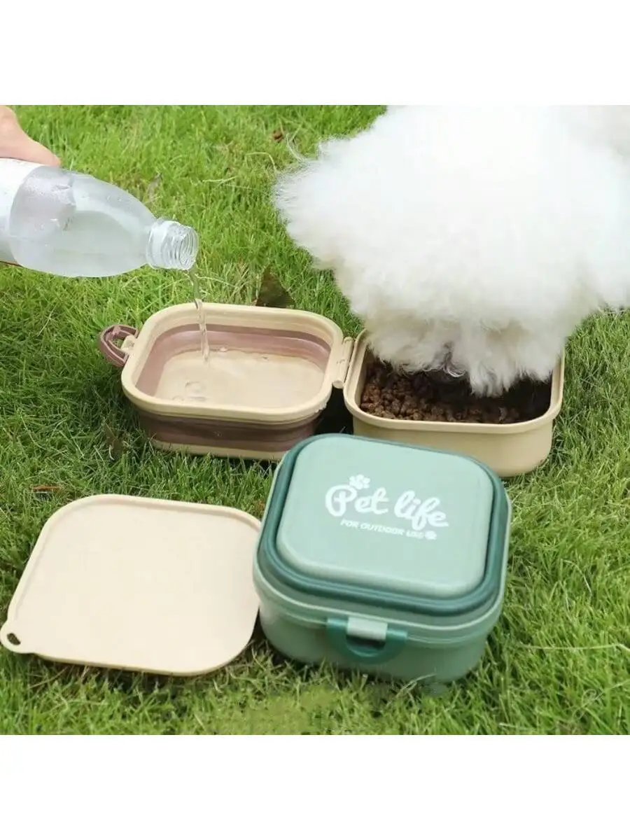 1pc Portable Double-Decker Dog Travel Bowl For Food And Water, Pet Outdoor Travel Supplies