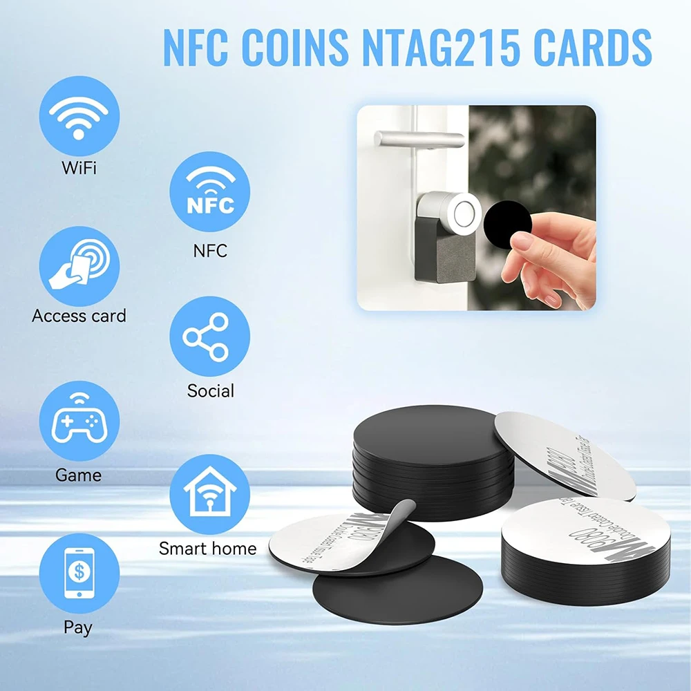 NFC tag black NTAG215 NFC tag NFC coin card black NFC sticker circular 13.56MHz NFC chip,with adhesive on the back