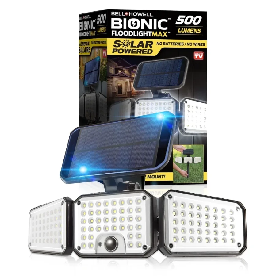 

Solar Powered Outdoor Light, Motion Sensor Waterproof LED Floodlight for Patio, Porch, Yard