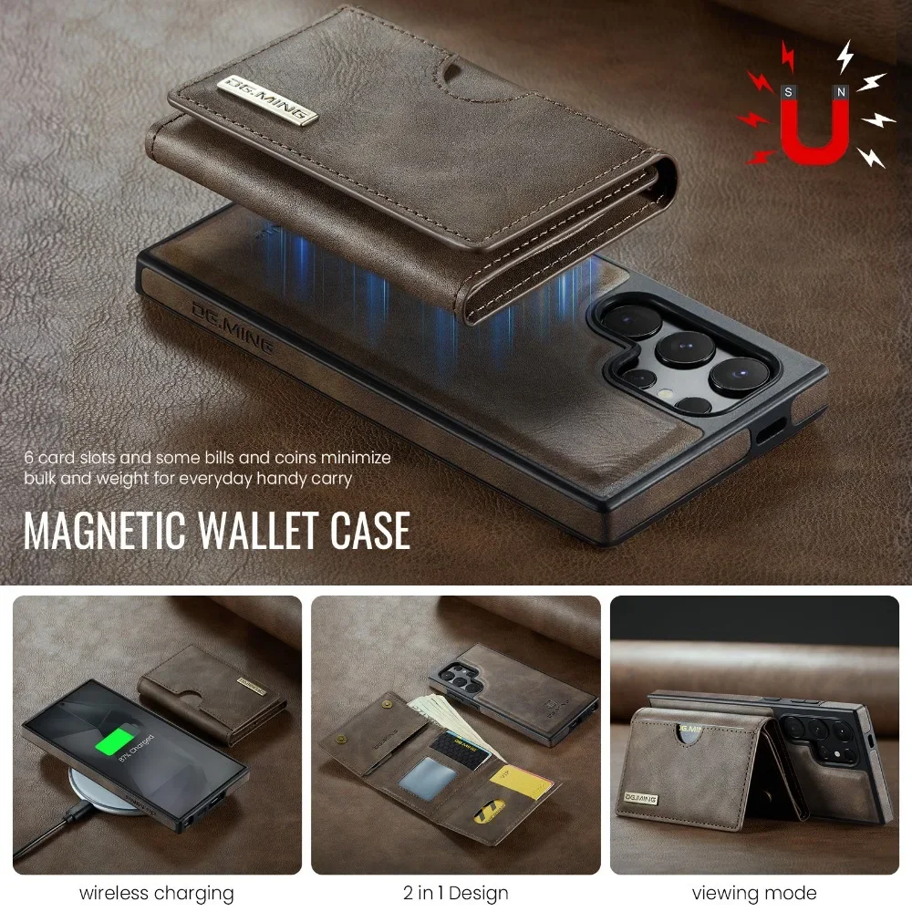 Detachable Magnetic Wallet Case For Samsung Galaxy S26 Ultra S25 Edge S24 S23 S22 Plus S21 For Magsafe RFID Blocking Card Cover