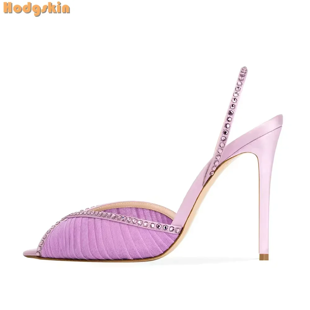 Crystal Mesh Stilettos Sandals Sweet Peep Toe Shallow Dress Shoes 2025 Summer Women\'s New Ponited Thin High Heeled Pumps Slip-on