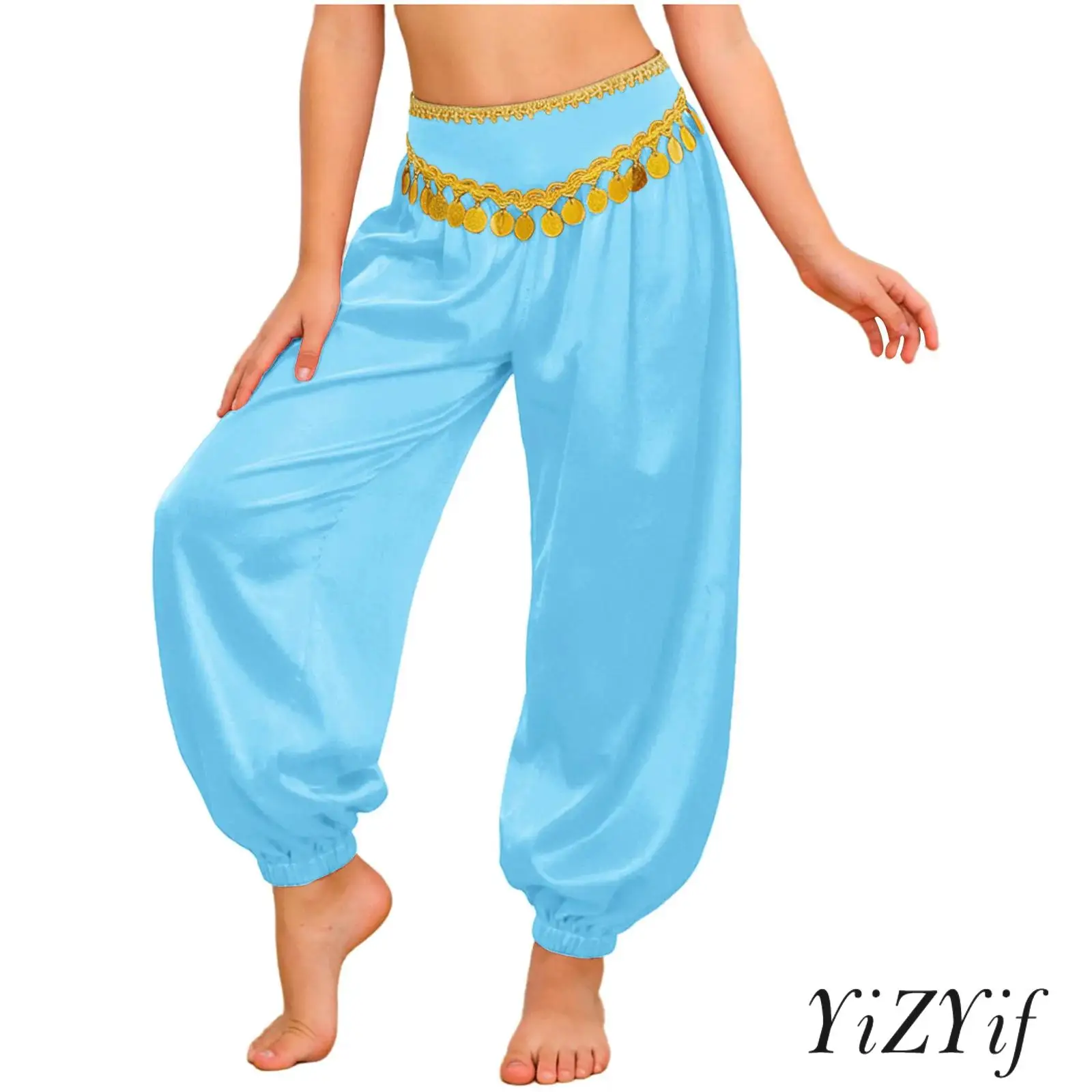 

Широкие брюки для девочек для танца живота с плетеными вставками, пайетками и бахромой, на боковой молнии, для Хэллоуина, вечеринок и сценических выступлений