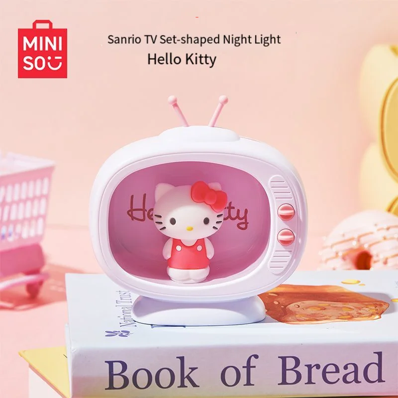 Sanrio Series Night Lights Retro Tv Style Cinnamoroll Kittys Miniso Kawaii Children Authentic Girl Gifts Women Household Soft