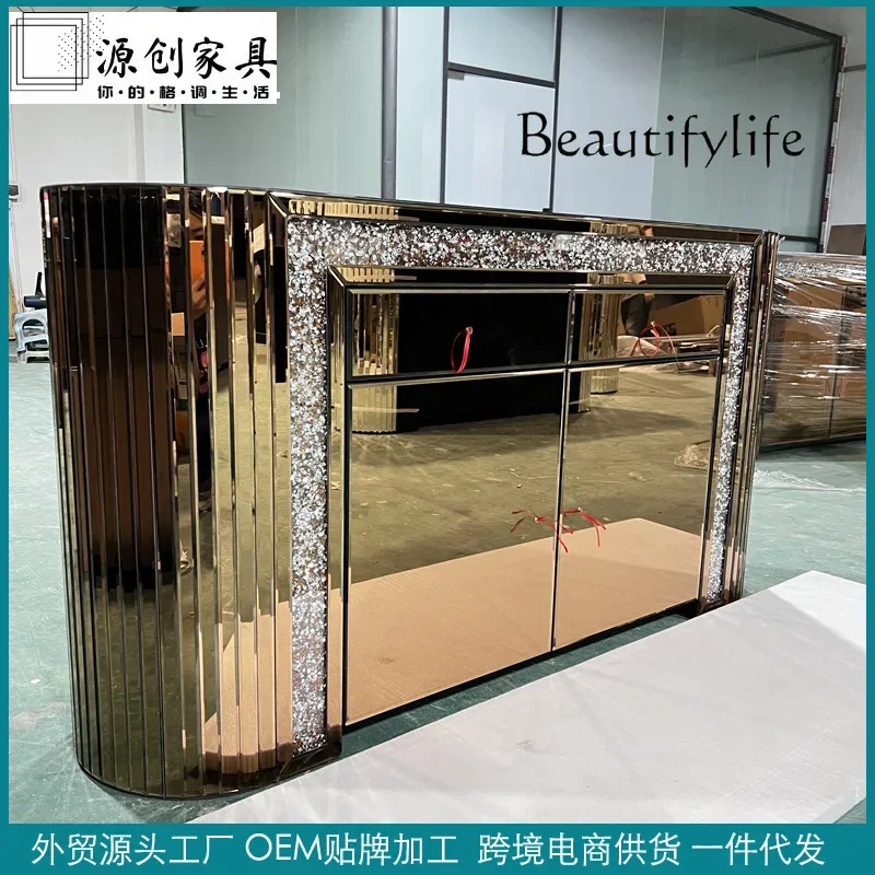 X36 Rounded Corner Mirror Side Cabinet Glass Locker Light Luxury Two-door Drawer Cabinet Direct Sales