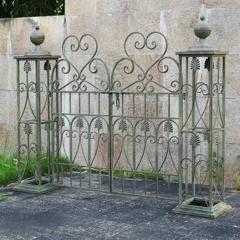 A13 Old Courtyard Entrance Door Villa Wrought Iron Garden Door Outdoor Arch Plant Climbing Vine Decorative Flower Stand