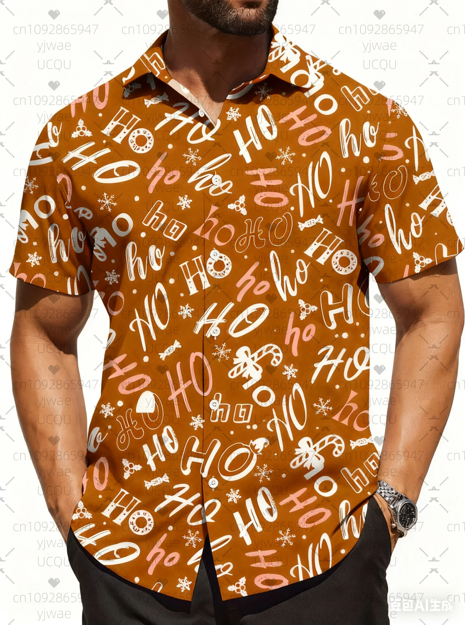 Kemeja Pria Kerah Natal 2025 Lengan Pendek Model Lapel Atasan Kasual Kancing Depan Untuk Musim Panas Pakaian Sehari-hari