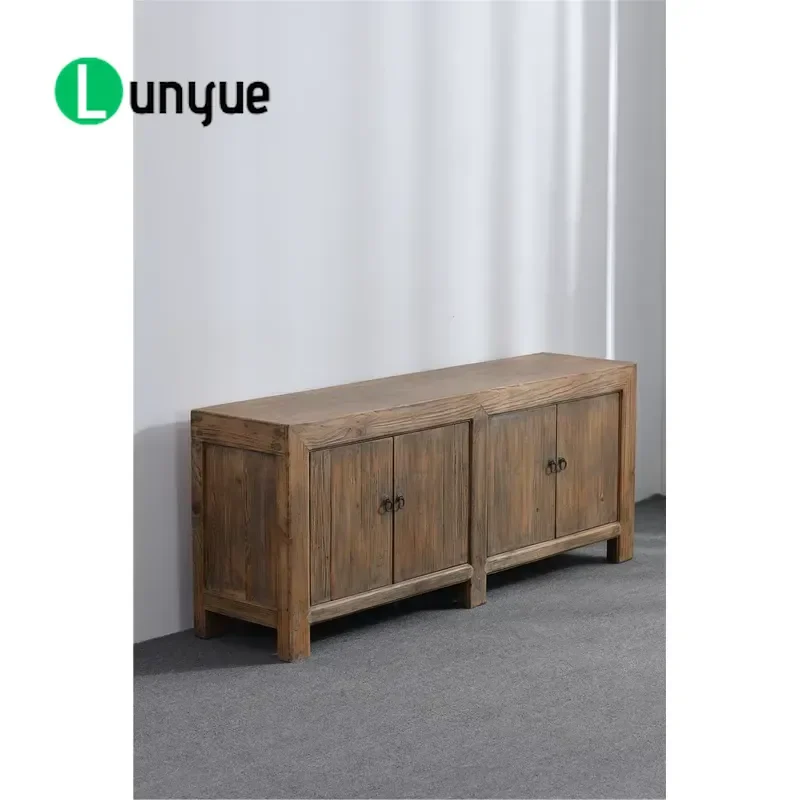 Chinese Antique Replica Four Door Locker Sideboard Cabinet Solid Wood Storage Console Table for Living Room Entryway Vintage