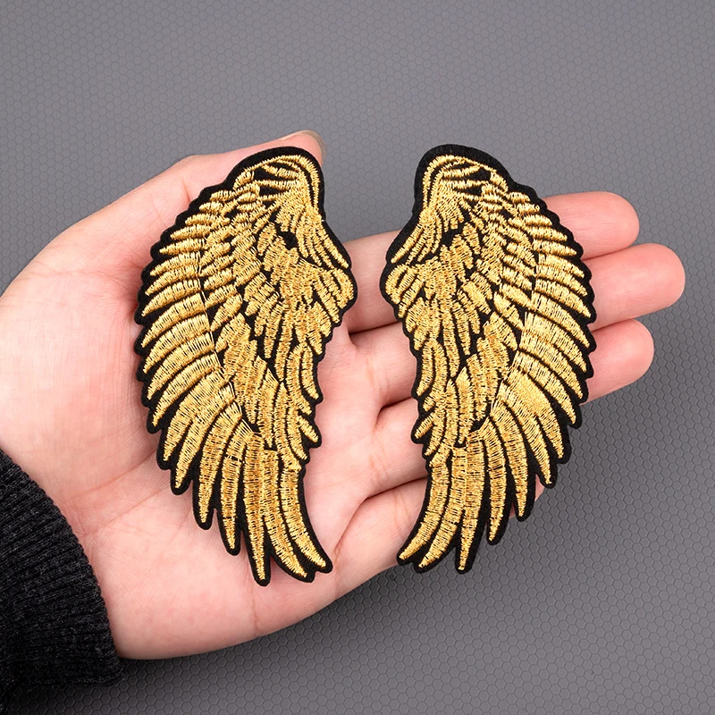 1 Pairs Gold Silver Angel Wings Patch DIY Embroidery Patches for Clothing Stripes Badge For Jacket Ironing Sew Clothes Stickers