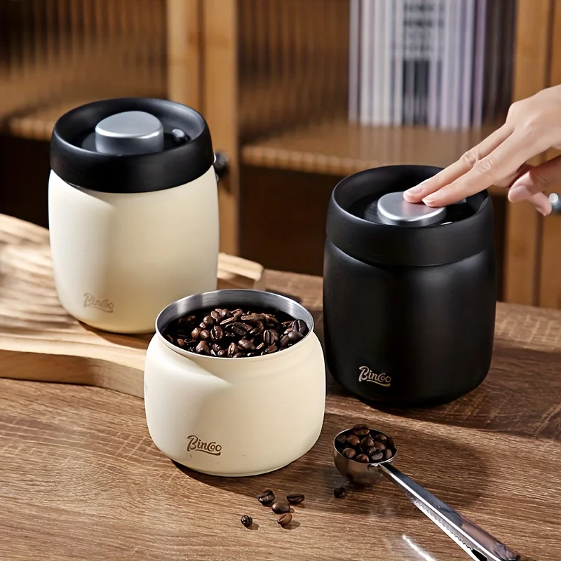 Bincoo Coffee Sealed Canister with Press Vacuum Seal for Preserving Freshness, 304 Stainless Steel Storage Canister