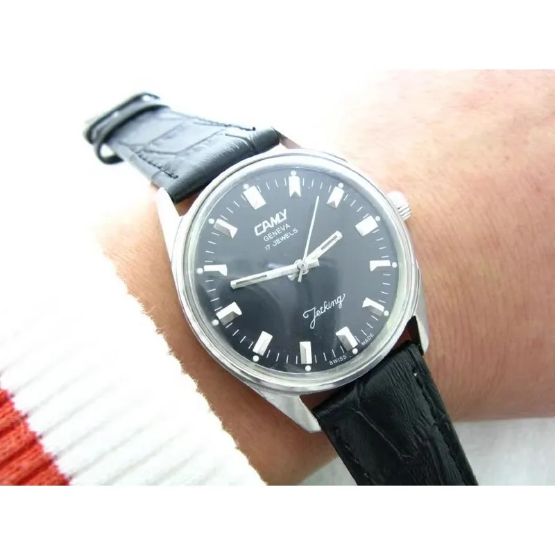 1970S  CAMY geneva handroll steel Switzerland men's watch（scale ETA 2750）