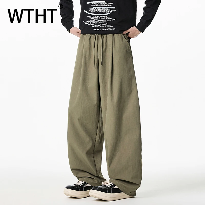 

Модные мужские брюки WTHT 2026: однотонные, плиссированные, свободного кроя, в японском стиле, прямые, повседневные, модель 2A2746