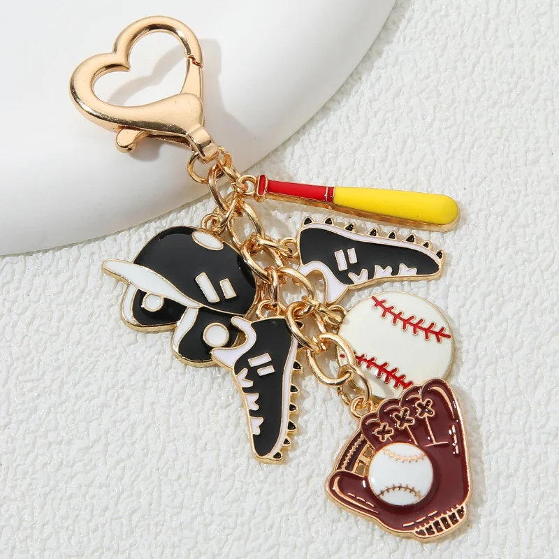 Classic Baseball Helmet Sneakers Enamel Keychain Cute Cartoon Sports Key Ring For Women Men Love Sport Friendship Handmade Gift