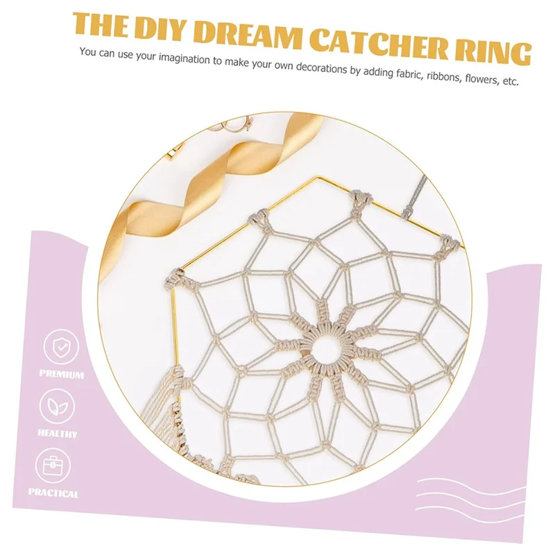 

A02M-Golden Wedding Wreath Decor 10Pcs Hexagonal Dream Catcher Frame Supplies Centerpiece