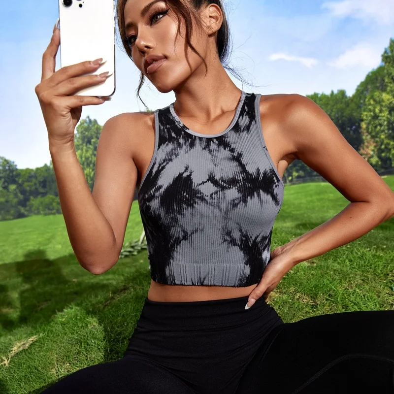 

Women's tie dye sleeveless sports cycling casual cut yoga vest