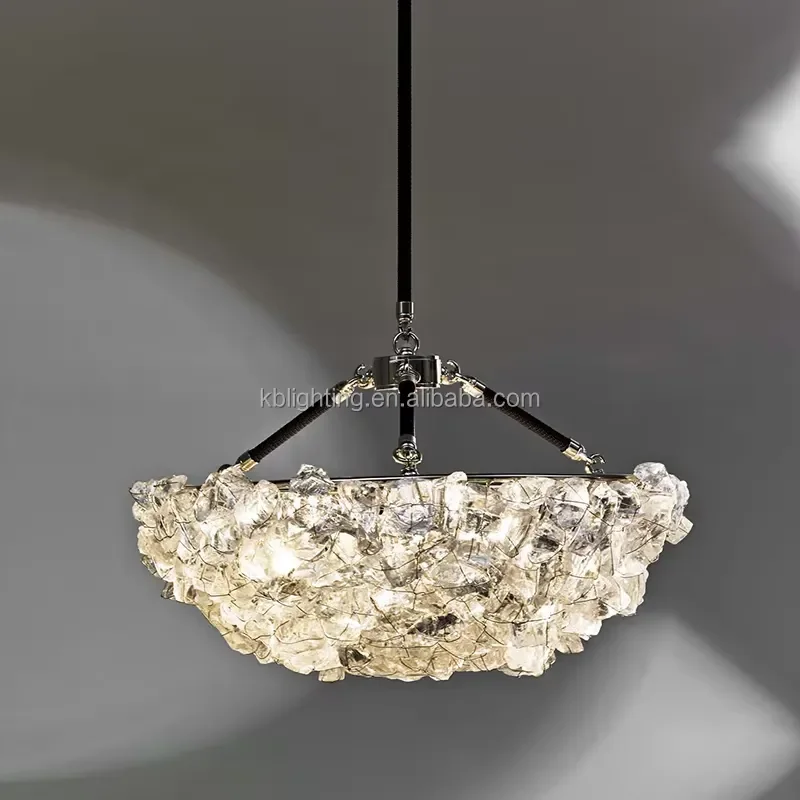Modern Simple Style Natural Crystal Stones Pendant Lighting Rock Crystal Hanging Ceiling Lamps for Bedroom
