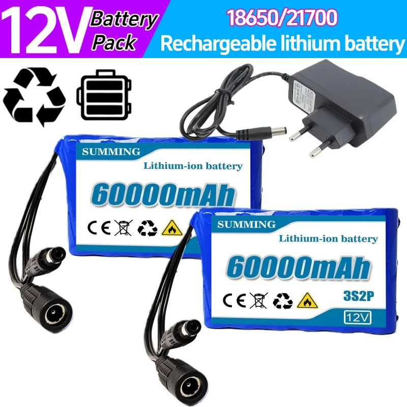 

60Ah 12.6V 3S2P battery pack, built-in 100A BMS, suitable for outdoor Solar Lighting, Outdoor Speaker Fishing Light +Charger