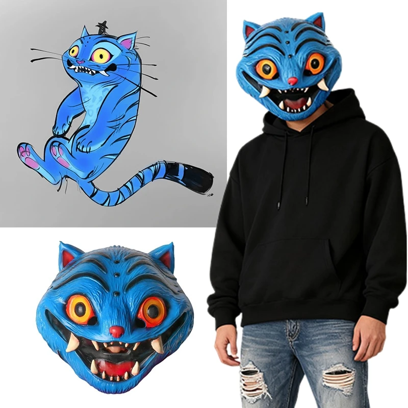 

Anime Blue Tiger Latex Mask Adult Cosplay Costume Accessory Funny Horror Headgear Prop for Halloween Party And Gaming