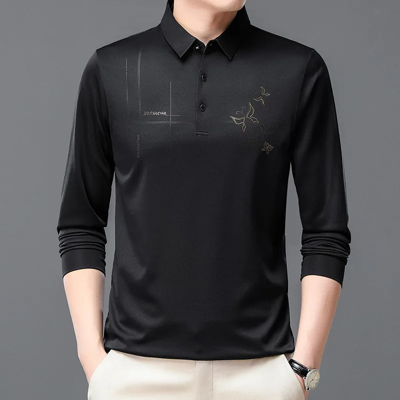 

Fashion Polo Shirt for Men Butterfly Graphic Printed Autumn Long-sleeved Clothing Loose Fit Korean Style Men's T-shirt Polos