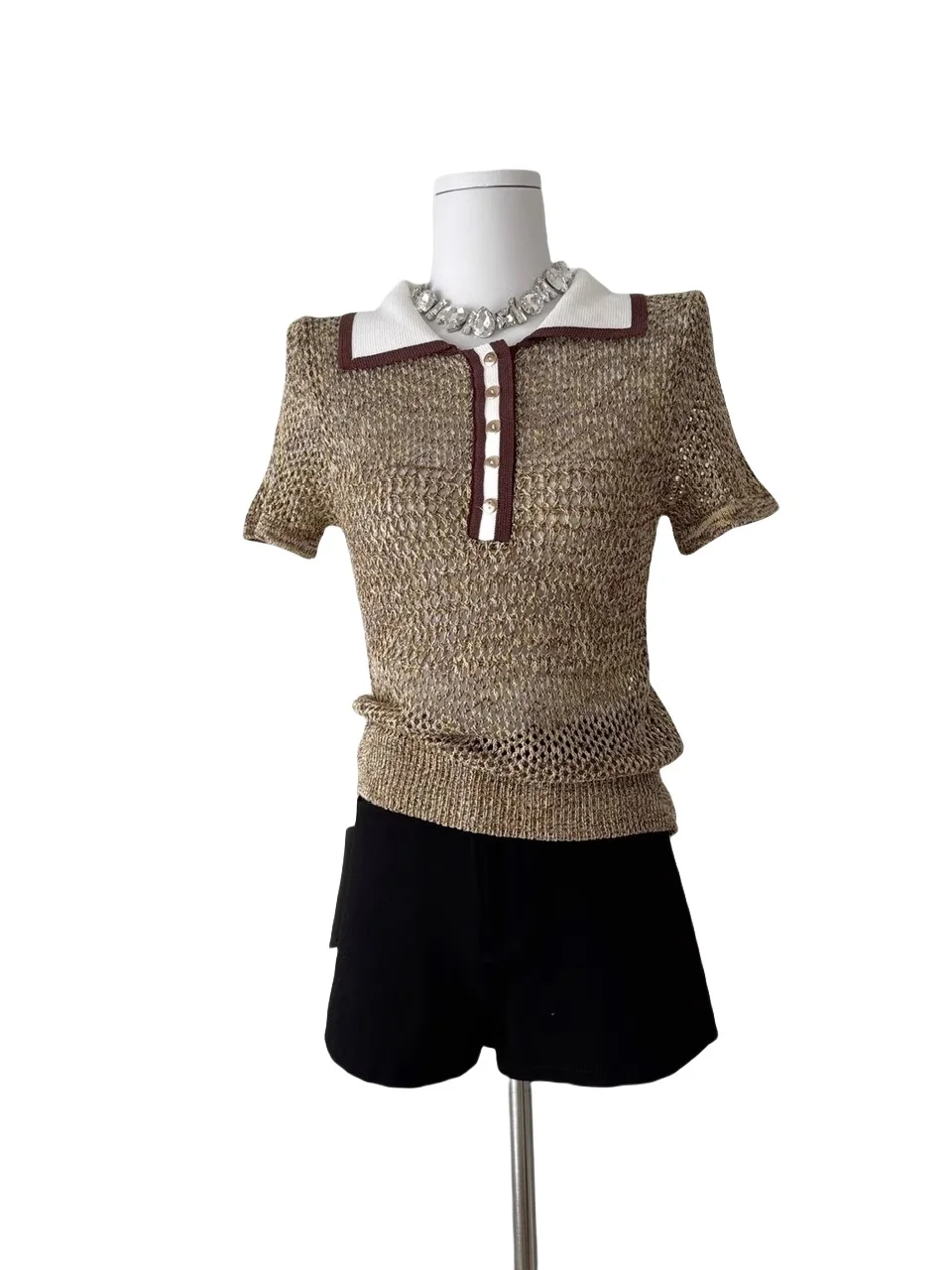 

Retro Color Blo Ne ort Sve Knitted T-irt Women Summer Lazy Slim Fit Design Sensation Weight Loss Versatile Sm...