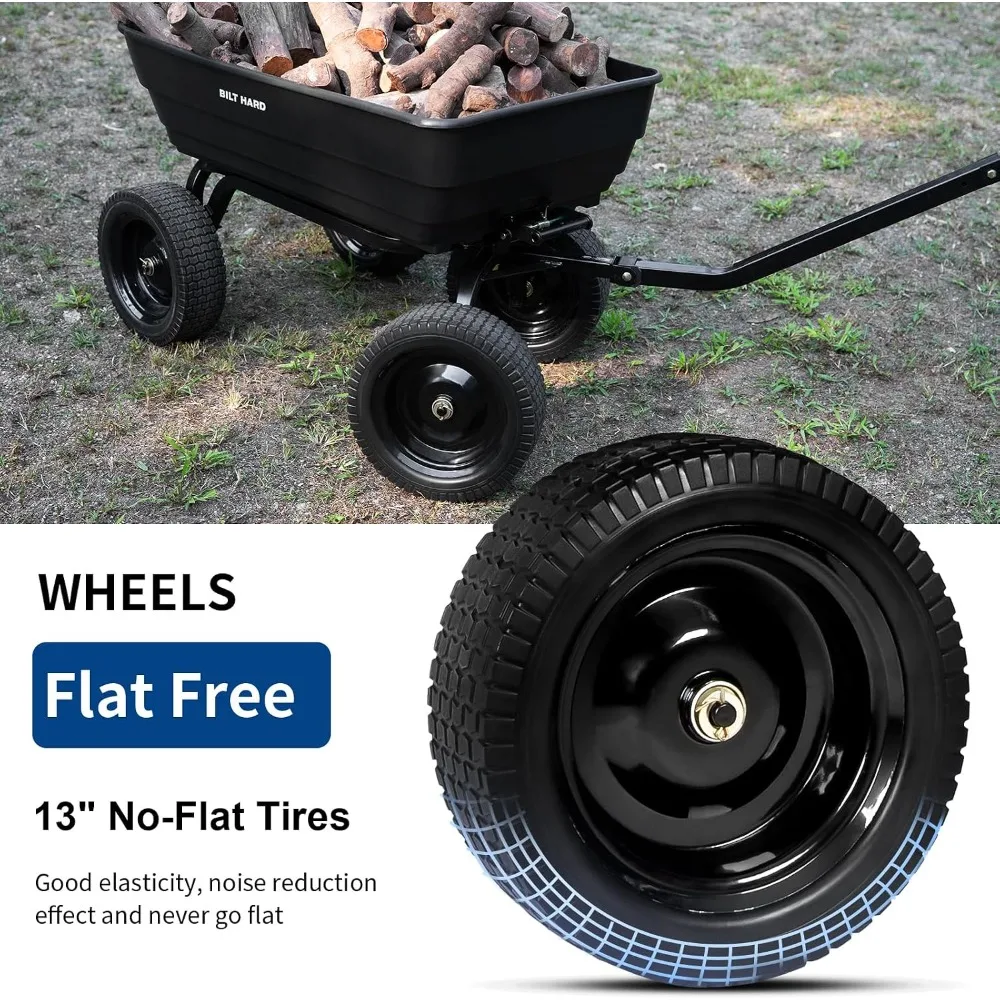 7 Cu Ft Poly Garden Dump Cart 1200 lbs No Flat Tires Quick Release 2 in 1 Convertible Handle Heavy Duty Yard Outdoor