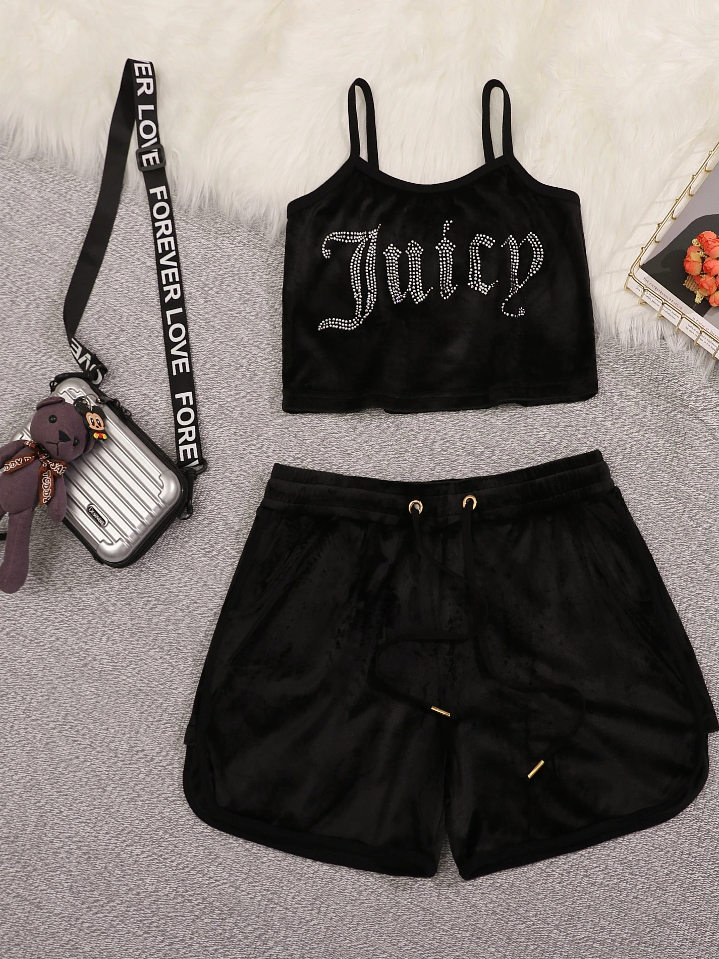 

Sweet Spicy American Simple Tag Cut Rhinestone Y2K Hot Girl ort Set iny с блестками Slim Fit Street Sle Cotton Tube Top