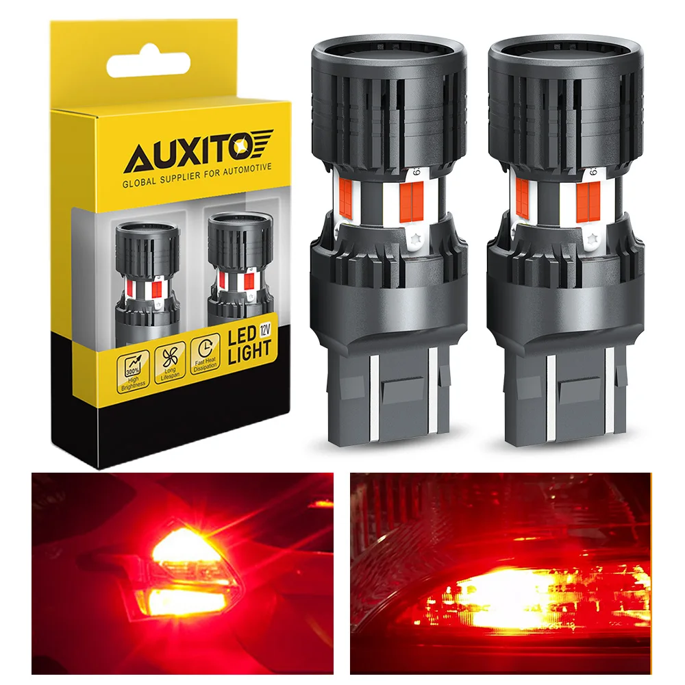 

AUXITO 2Pcs 7443 LED Red T20 W21/5W LED Canbus Error Free Brake Light With Turbo Fan Super Bright Tail Light Bulb 12V Car Lamp