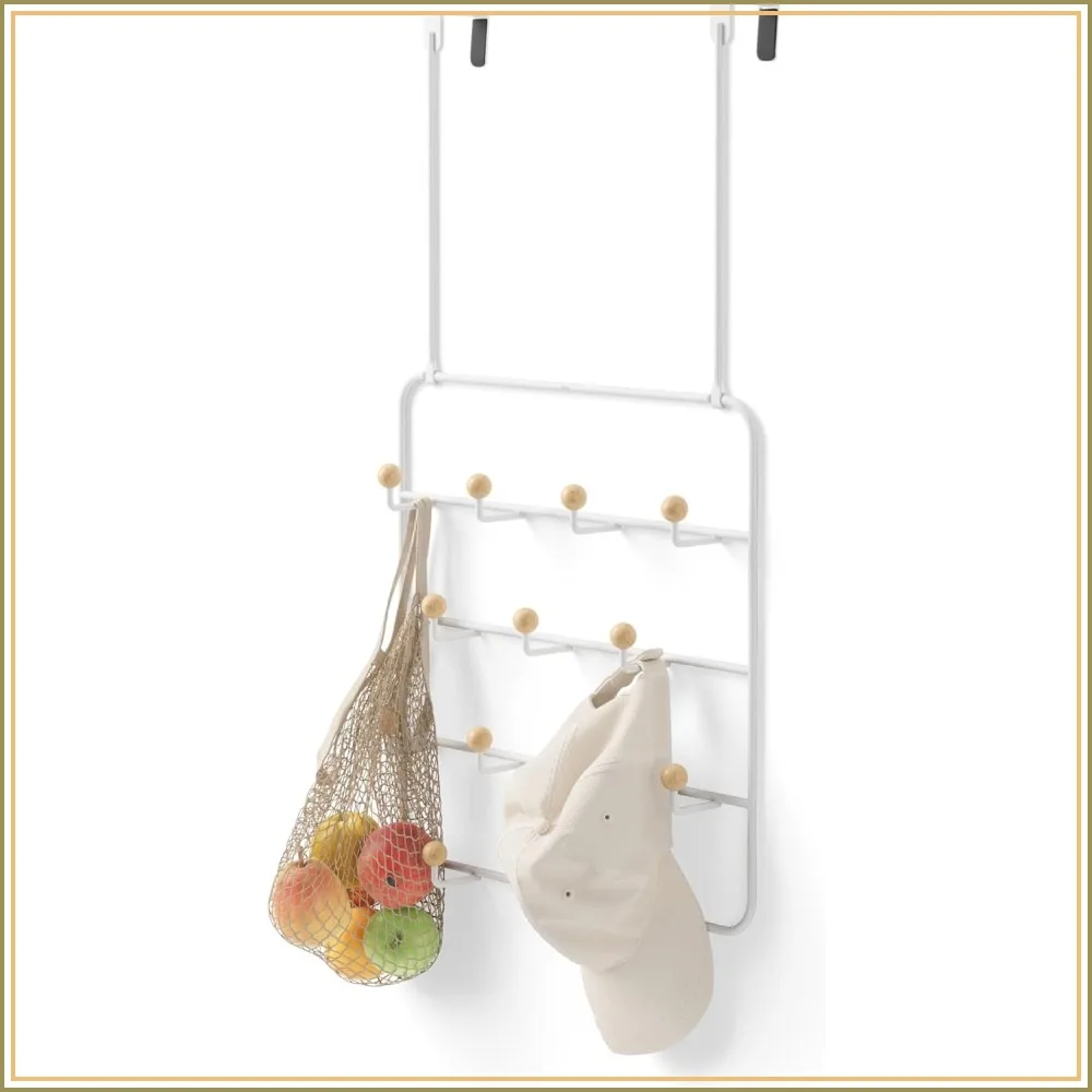 

Over The Door Coat Rack & Multi-Use Organizer, for Coats, Bags, Hats & More, White/Natural