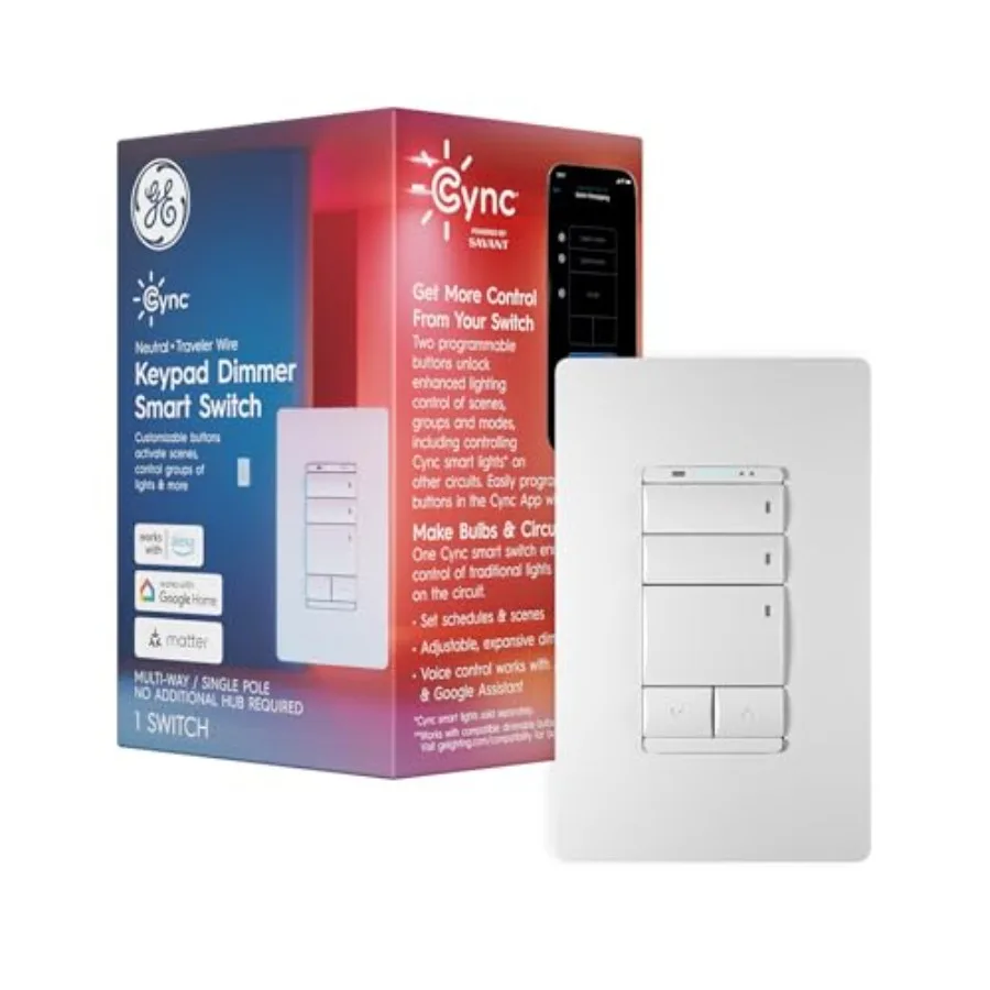 

GE Dimmer Smart Highly Customizable Dimmer Compatible with Alexa and Google Home Matter Compatible Easy to Install Smart Light