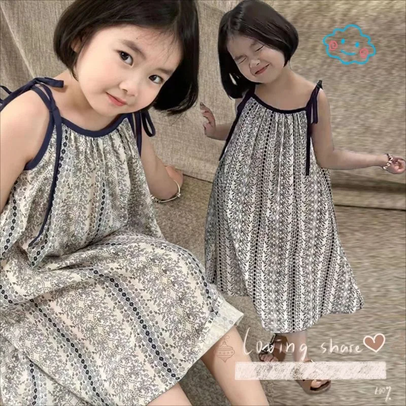 Girls Floral Sleeveless Dress - Lace-up Princess Gown with Chiffon Skirt for 2-7 Years, Perfect for Play & Special Events