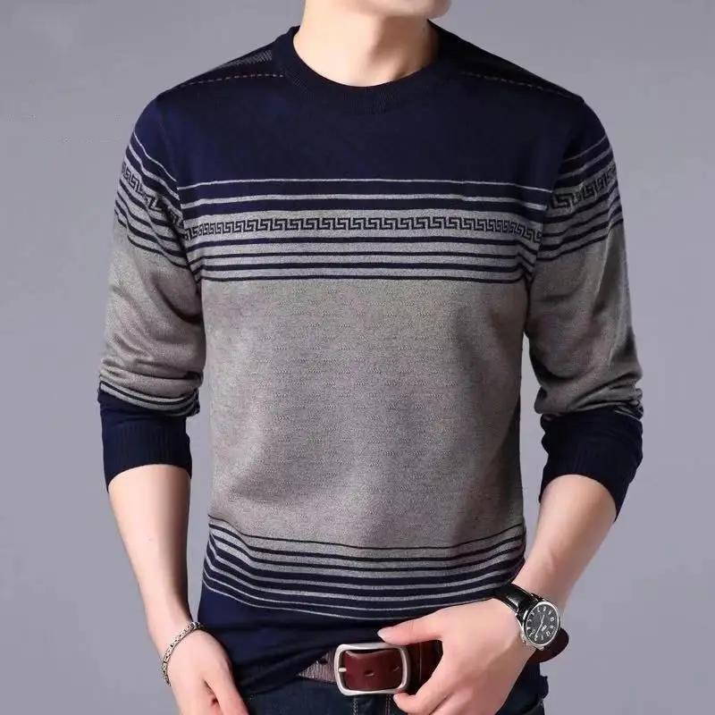 Autumn Winter KPOP Fashion Harajuku Sweater Man All Match Thick Knitting Tops Men Loose Casual Long Sleeve Pullover Y2K T-shirts