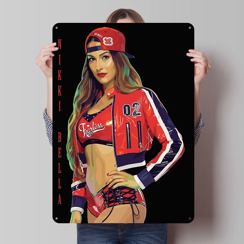 Nikki Bella Digital Art Portrait Printed Poster Customized Retro Wall Art Vintage Metal Tin Signs for Home Room Accessories Bar
