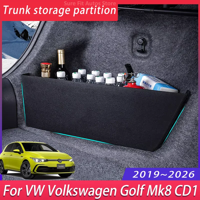 

Автомобильная утолщенная перегородка для хранения багажника для VW Volkswagen Golf Mk8 CD1 2019 ~ 2022, многофункциональный ящик для хранения, автоаксессуары
