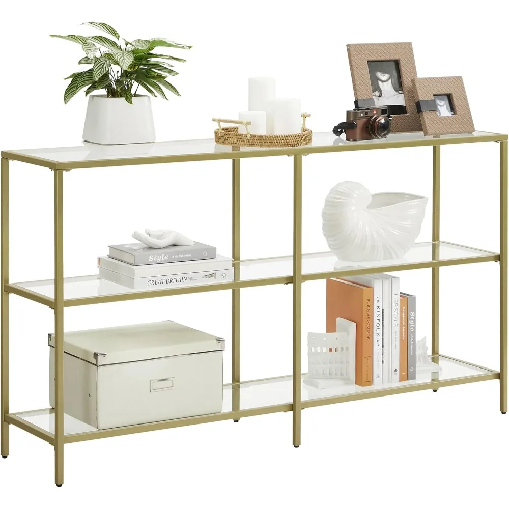 

51.2" Console Table with 3 Shelves - Modern Entryway & Sofa Table with Metal Frame & Tempered Glass for Hallways