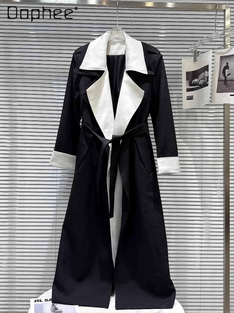 

Модный двухслойный лоскутный длинный плащ с отложным воротником, осенний новый корейский шикарный модный свободный повседневный плащ для женщин