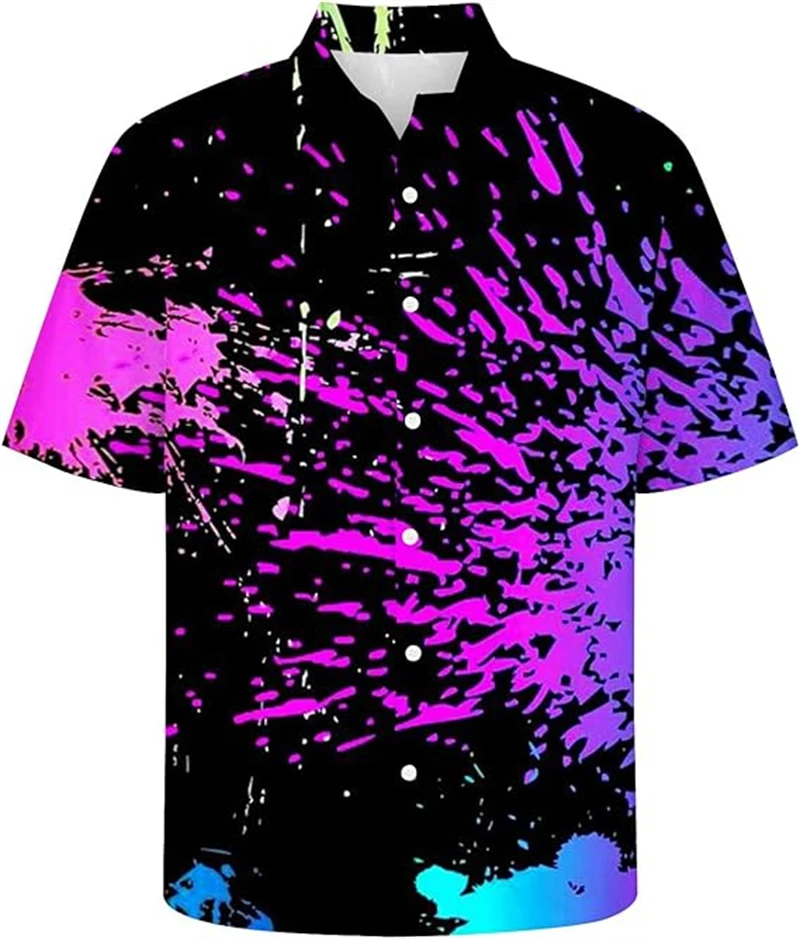 

3D Print Abstract Art Men's Hawaiian Shirt Rainbow Swirl & Color Splash Print Casual Short Sleeve Button Down Shirts Tops