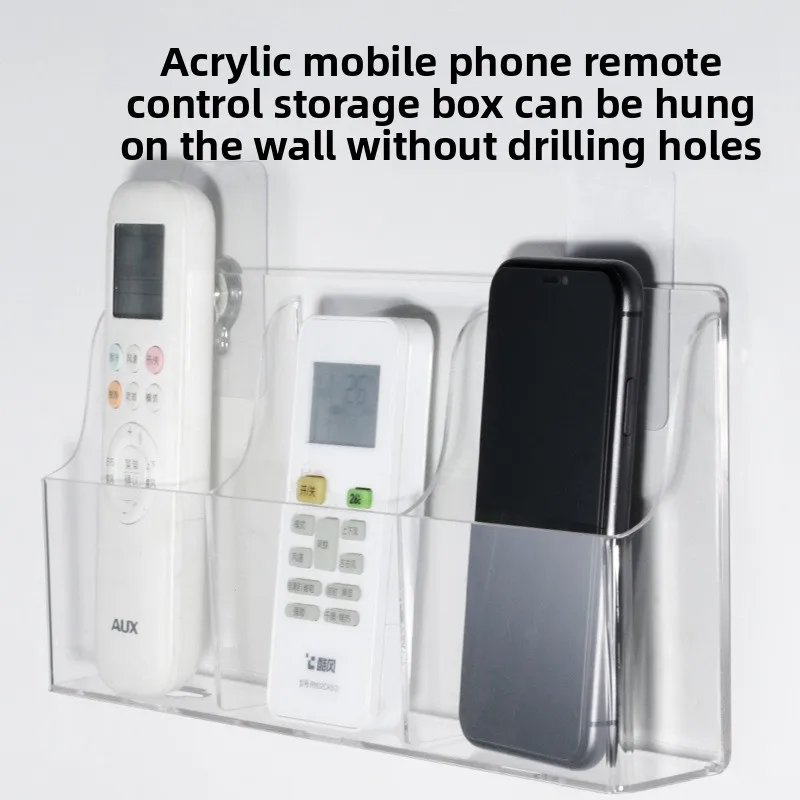 No Drilling Wall Mount Remote Control Holder, Multi-Compartment Storage Box for TV & AC Remotes, Phone Charging Stand