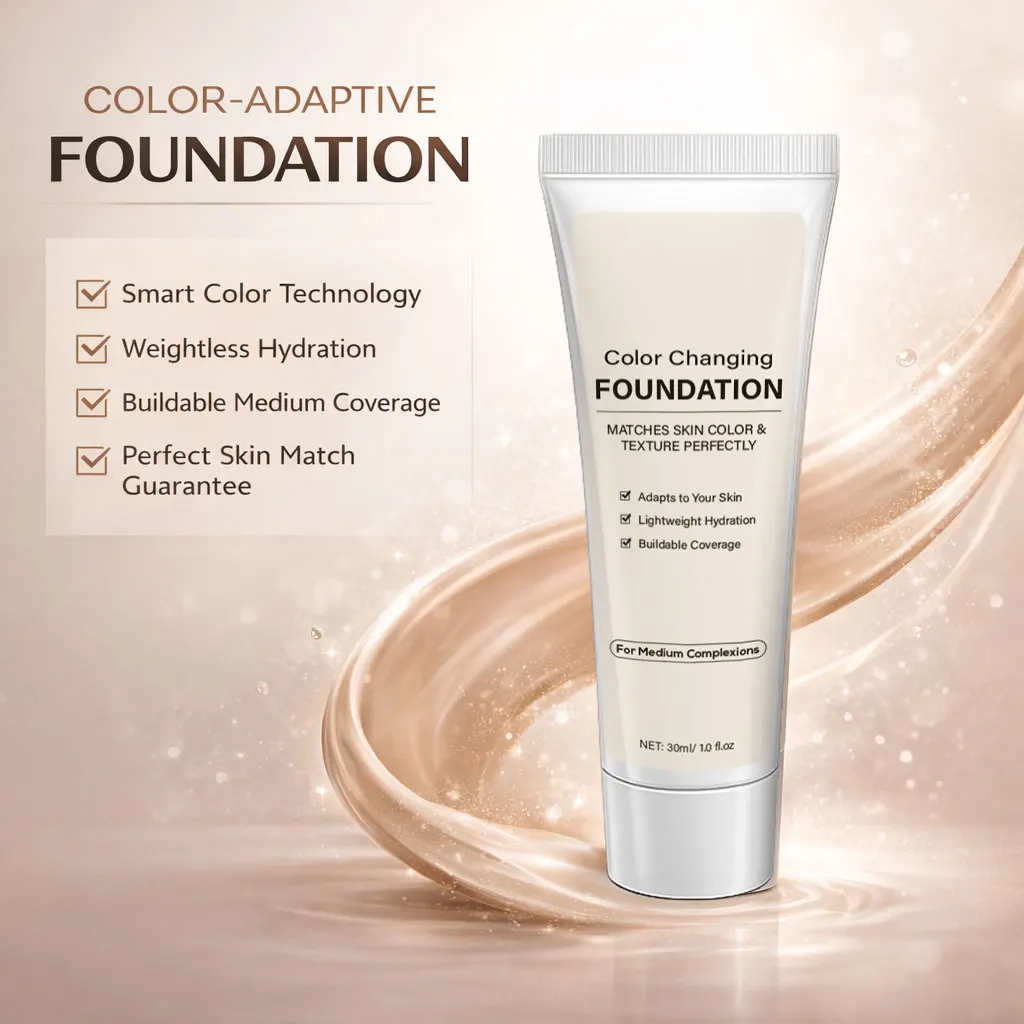 Color Changing Foundation for Women,Instantly Adapts to Your Skin Tone,12-Hour Wear – Natural Dewy Finish - Medium Dark, 30ml