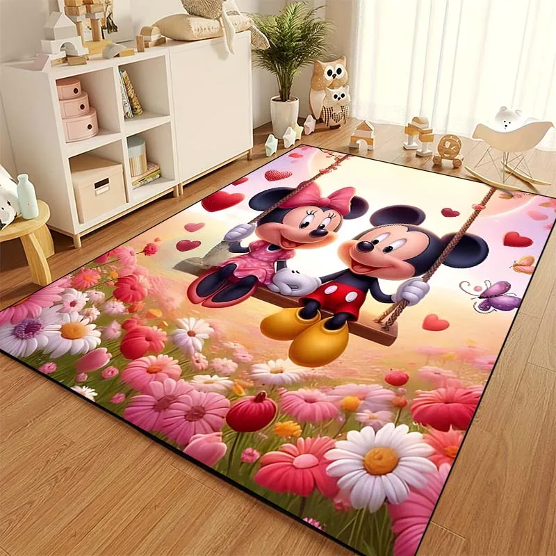 Disney Minnie Mickey Cartoon Pattern Living Room Bedroom Carpet Bedside Floor Mat 15 Size Kid\'s Room Cloakroom Play Mat Area Rug