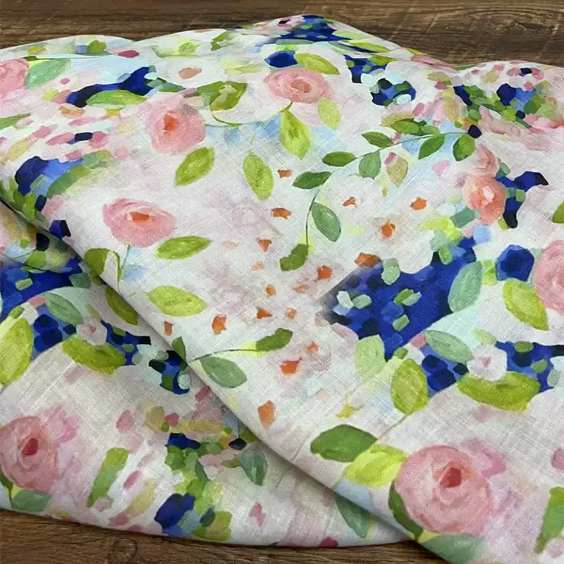 

Pure ramie brightly colored printed fabric, used for making high-end summer clothing sewing fabrics