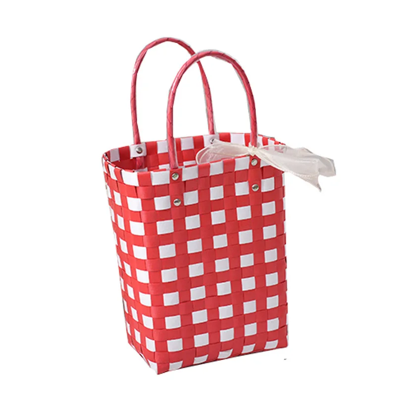 Colorful Woven Small Basket Trend Fashion Splicing Large Capacity Leisure Vacation Vertical Square Beach Bag