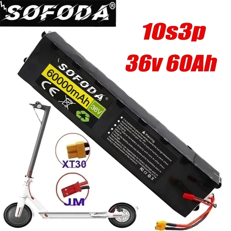 36V 60Ah 18650 Rechargeable lithium Battery pack 10S3P 500W High power for Modified Bikes Scooter Electric Vehicle,With BMS XT30