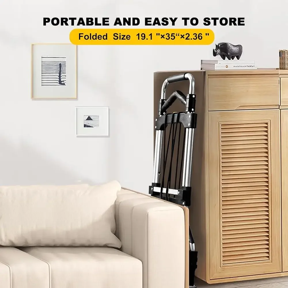 شاحنة يدوية قابلة للطي بسعة 330 رطل، عربة دوللي محمولة من الألومنيوم مع مقبض تصغير، عجلات مطاطية خفيفة الوزن ومتينة وسهلة