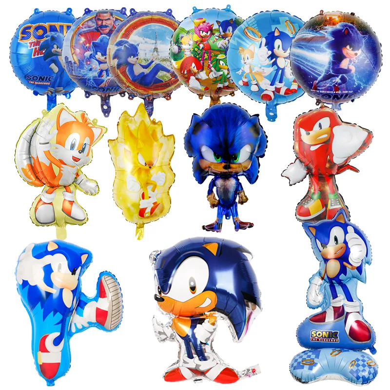 Globo de película de aluminio con personaje Sonic azul erizo, figura de acción de Sonic para chico, juego de dibujos animados, juguetes de Fiesta Temática, juguetes de cumpleaños para bebé