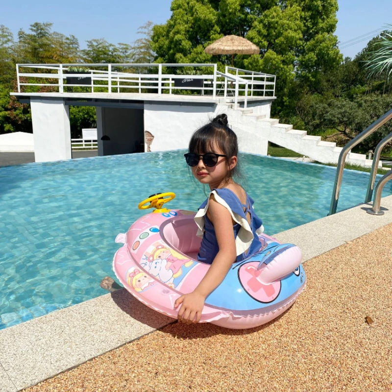 Summer Water Swimming Ring Steering Wheel Yacht Thickened Seat Ring Children Inflatable Aircraft Boat Children Cartoon Seat Ring