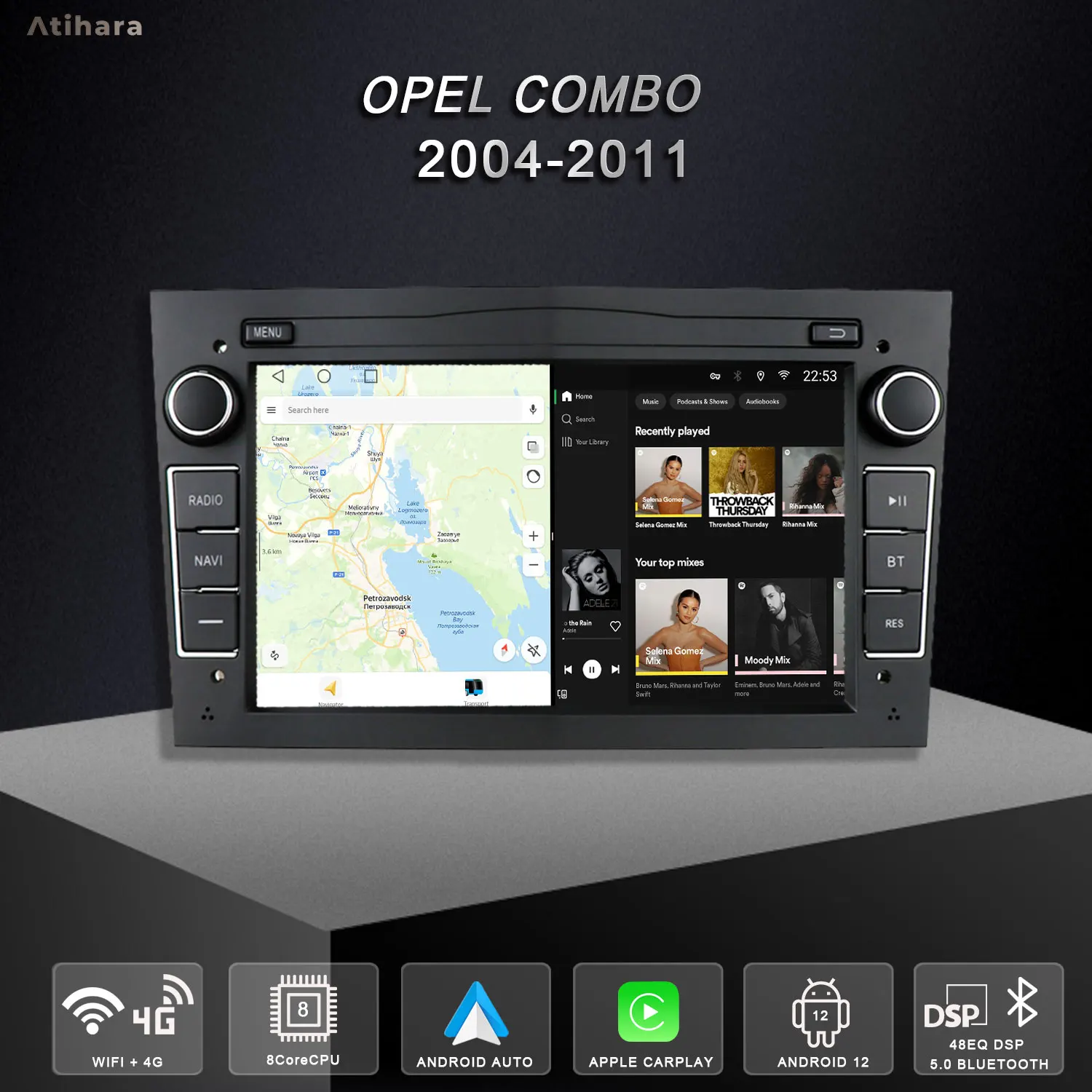 

Atihara 7" Car Radio Carplay Android Auto For Opel Combo 2004-2011, WIFI+4G AM/FM RDS Stereo DSP GPS HD Multimedia Video Player